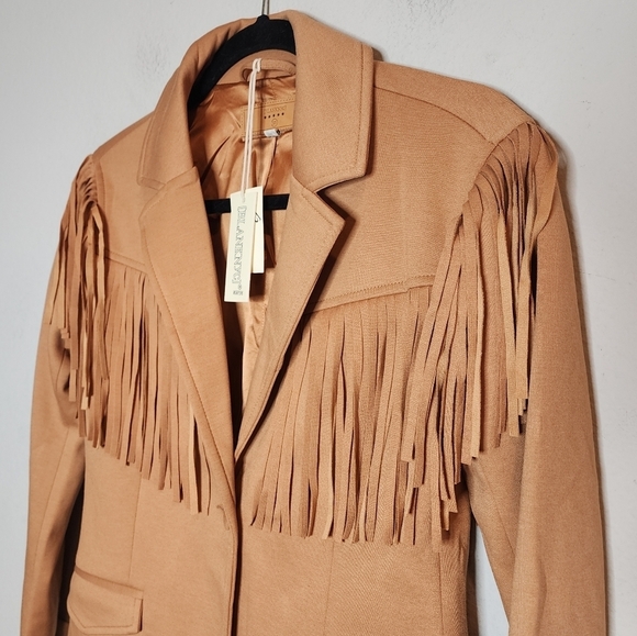 NWT Blank NYC Tan Ponte Fringe Blazer Jacket Women's Size XS - Picture 2 of 16